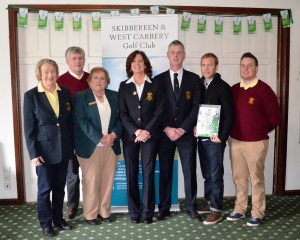 Pictured at the Pay As You Golf launch, Skibbereen & West Carbery Golf Club, were (L-R): Lady president Margaret Foley, President Brendan Hamilton, ILGU official Marion Pattenden, Lady captain Una Murray, Captain Frank Ryan, the club's first Pay As You Golf member Liam O'Brien, course record holder Kieran Lynch. Picture: Aoife Hodnett O'Brien