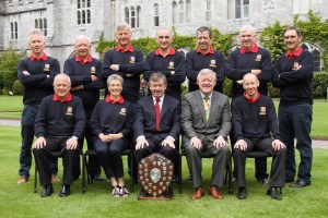 The UCC Staff Golf Society pictured with the Inter-Varsity trophy.  Included are (front row) Eddie McCarthy, Rosemary O'Connor (Captain), Michael Murphy (President UCC), Terry Brenan (Collegegear, sponsor), Mark Rea and (back row) Barry Curley, Willie Weir, Richard Studdart, Kieran Barrett, Dan Walsh, Maurice Conway, Alan Dobson. Picture: Niall O'Shea