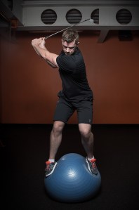 Peter performning one of the stability and core strengthening exercises from the TPI training programme. Picture: Kestutis Anuzis