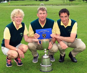 The Douglas Junior Cup Management team of Eavan Higgins, Derek Byrne and Stephen Hayes pictured after winning the Munster title in Dungarvan Golf CLub Picture: Niall O'Shea