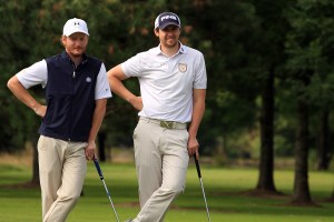 Muskerry's Shane Whooley and Daniel Hallissey pictured during the Munster Final of the AIG Barton Shield in Dungarvan Golf Club Picture: Niall O'Shea